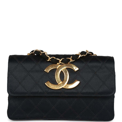 Chanel Cc Shoulder Flap Bag Black Satin Gold Hardware