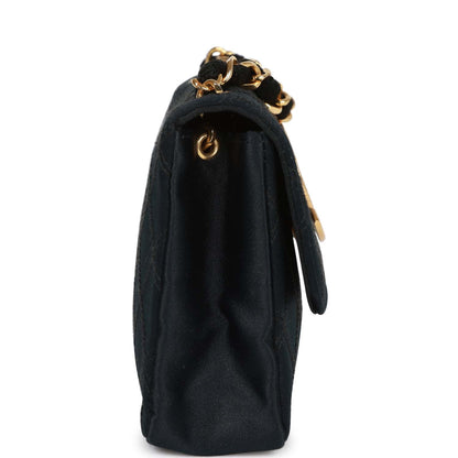 Chanel Cc Shoulder Flap Bag Black Satin Gold Hardware