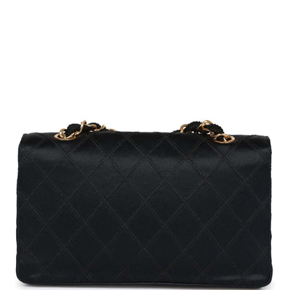Chanel Cc Shoulder Flap Bag Black Satin Gold Hardware