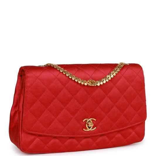 Chanel Flap Bag Red Satin Gold Hardware