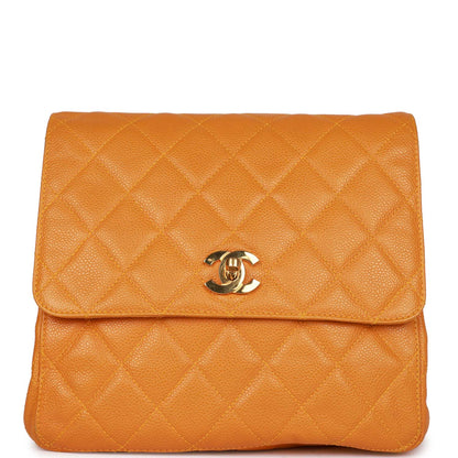 Chanel Flap Backpack Orange Caviar Gold Hardware