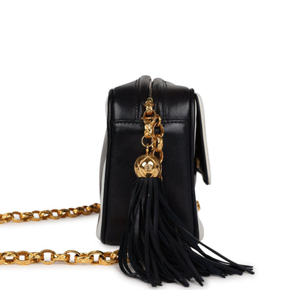 Chanel Fringe Chain Camera Bag Navy And White Lambskin Gold Hardware