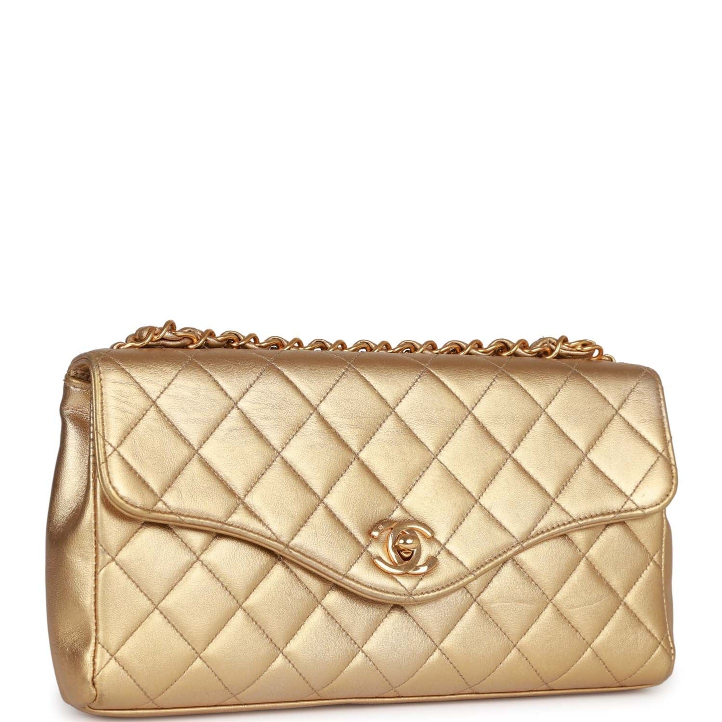 Chanel Clutch Flap Bag With Handle Gold Metallic Lambskin Gold Hardware
