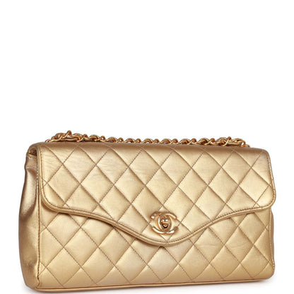 Chanel Clutch Flap Bag With Handle Gold Metallic Lambskin Gold Hardware