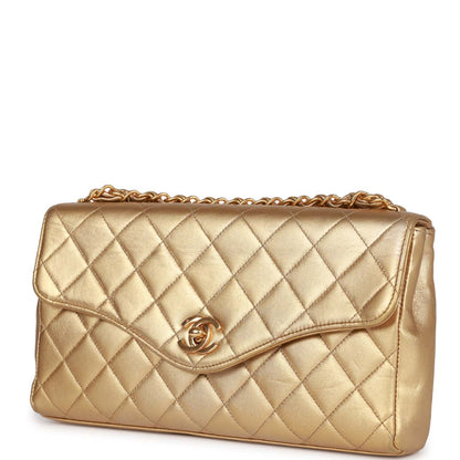 Chanel Clutch Flap Bag With Handle Gold Metallic Lambskin Gold Hardware