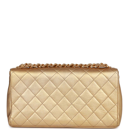 Chanel Clutch Flap Bag With Handle Gold Metallic Lambskin Gold Hardware