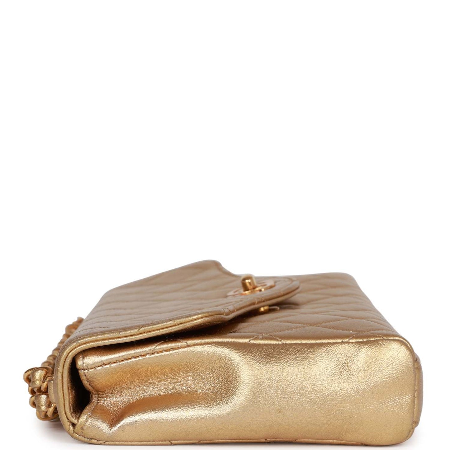 Chanel Clutch Flap Bag With Handle Gold Metallic Lambskin Gold Hardware