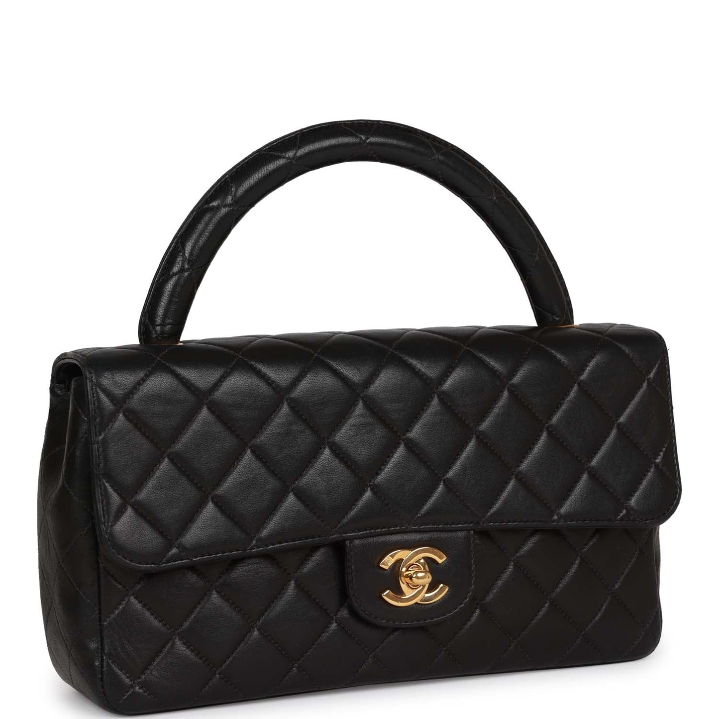 Chanel Kelly Parent Flap Bag Black Lambskin Gold Hardware