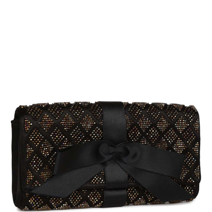 Chanel Bead Embellished Bow Flap Clutch Black Satin