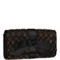 Chanel Bead Embellished Bow Flap Clutch Black Satin