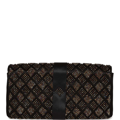 Chanel Bead Embellished Bow Flap Clutch Black Satin