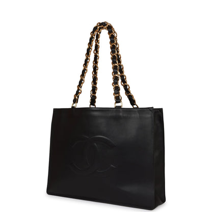 Chanel Cc Chain Shopping Tote Bag Black Lambskin Gold Hardware