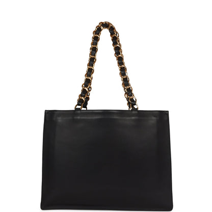 Chanel Cc Chain Shopping Tote Bag Black Lambskin Gold Hardware