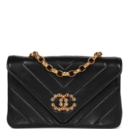 Chanel Faux Pearl Coco Bijou Mini Flap Bag Black Lambskin Gold Hardware