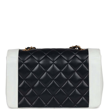 Chanel Small Diana Flap Bag White And Navy Lambskin Gold Hardware