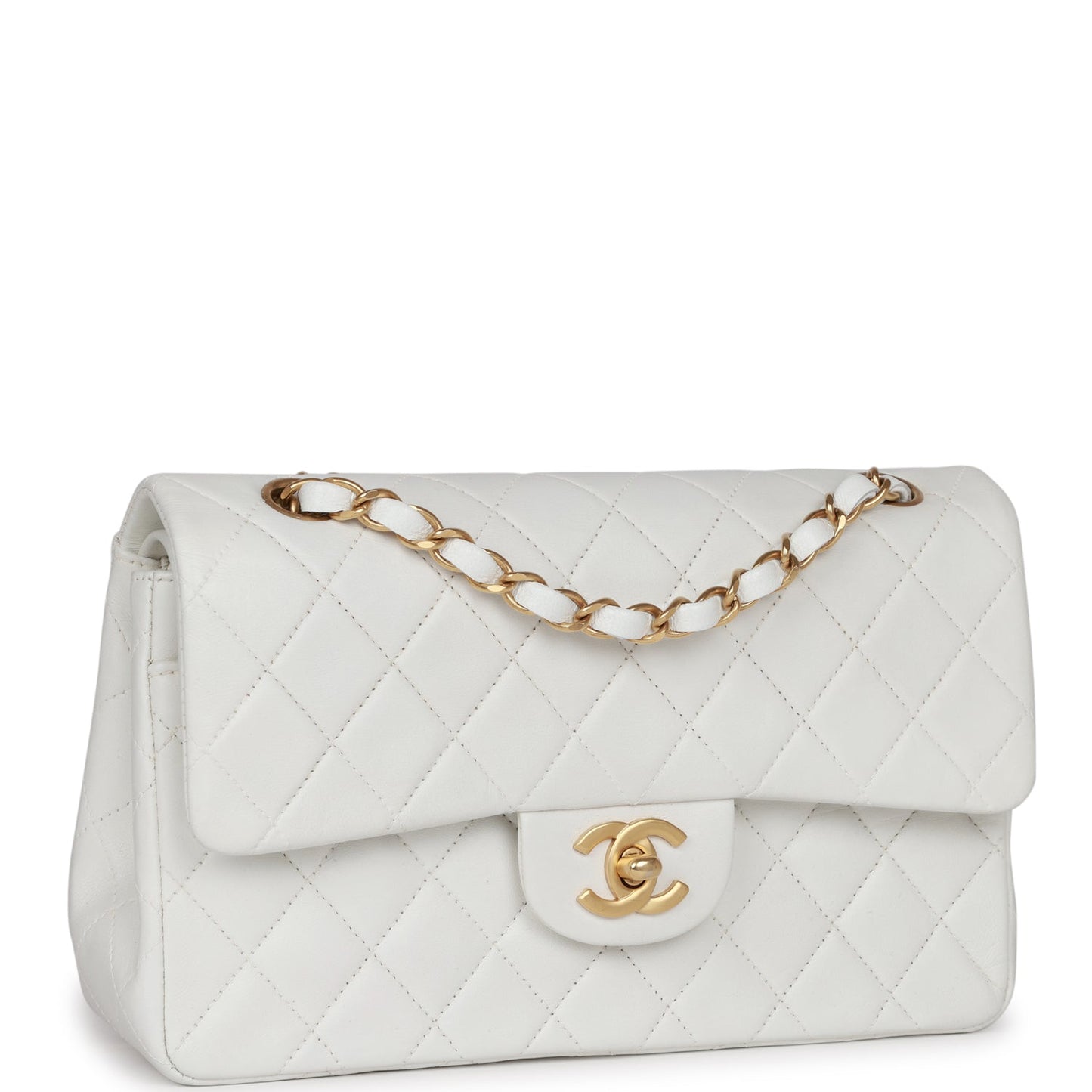 Chanel Small Classic Double Flap White Lambskin Gold Hardware