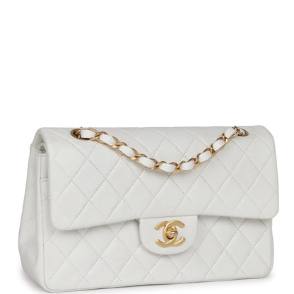 Chanel Small Classic Double Flap White Lambskin Gold Hardware