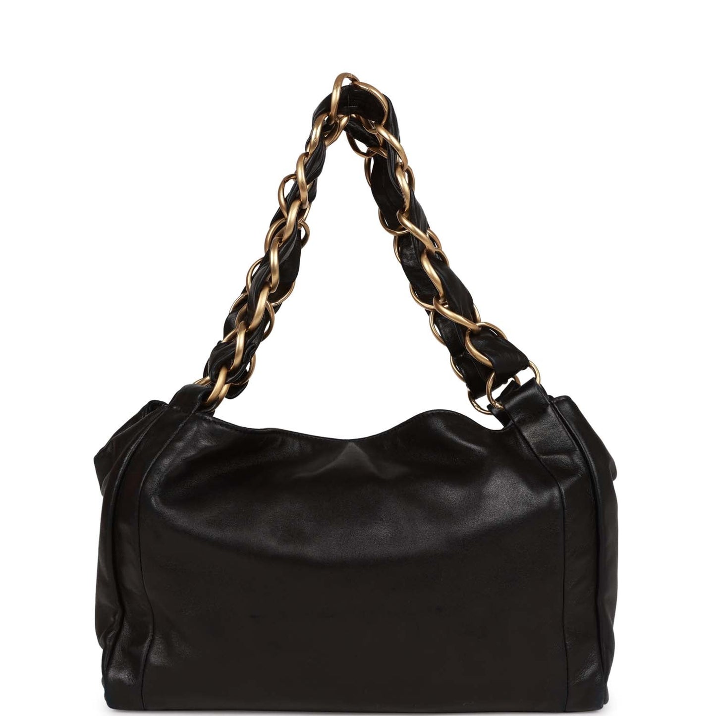 Chanel Olsen Hobo Shoulder Bag Black Lambskin Brushed Gold Hardware