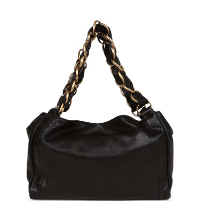 Chanel Olsen Hobo Shoulder Bag Black Lambskin Brushed Gold Hardware
