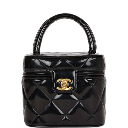 Chanel Vanity Heart Mirror Bag Black Patent Gold Hardware