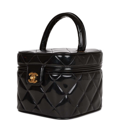 Chanel Vanity Heart Mirror Bag Black Patent Gold Hardware