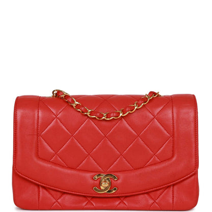 Chanel Small Diana Flap Bag Red Lambskin Gold Hardware