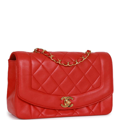 Chanel Small Diana Flap Bag Red Lambskin Gold Hardware