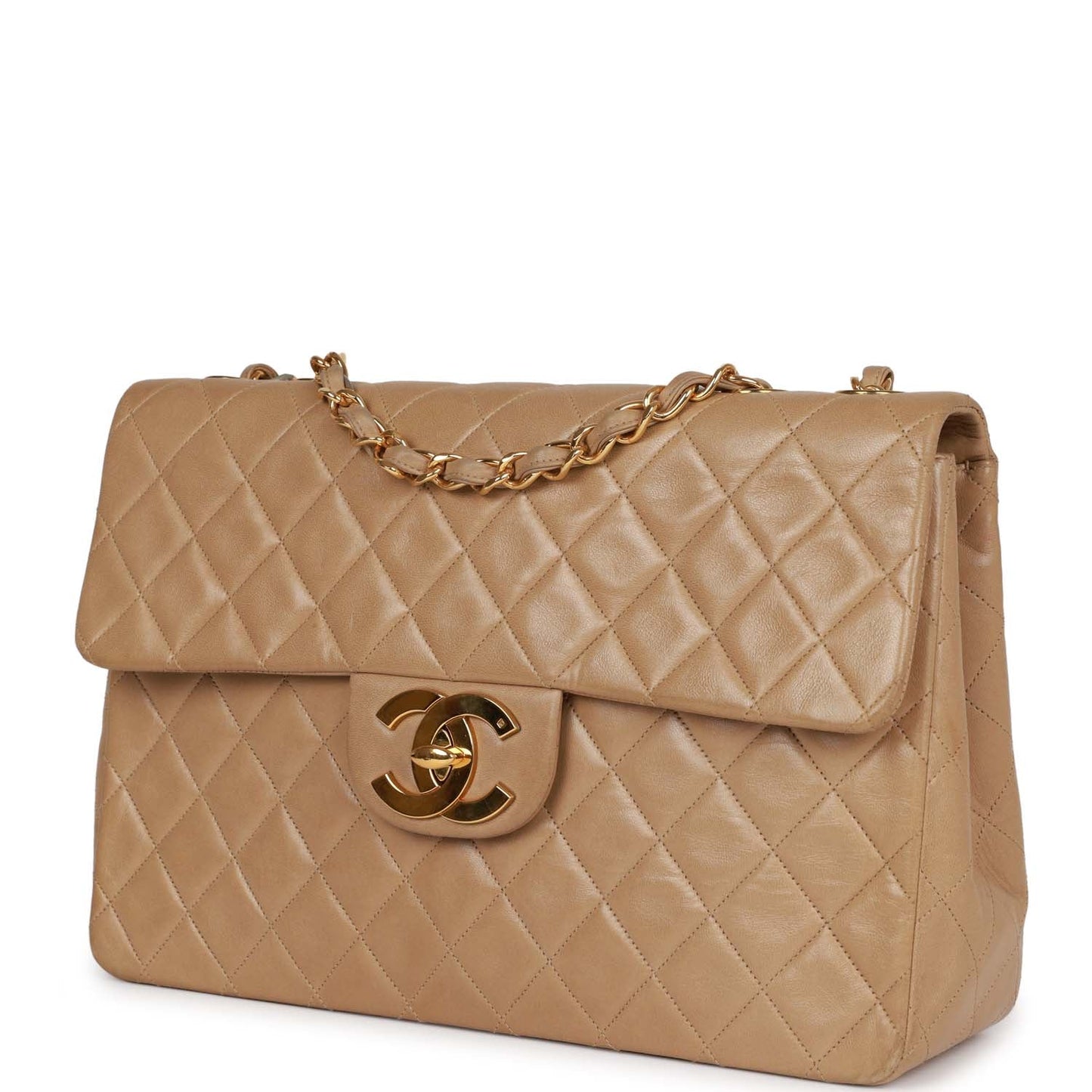 Chanel Xl Maxi Flap Bag Beige Lambskin Gold Hardware