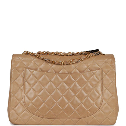 Chanel Xl Maxi Flap Bag Beige Lambskin Gold Hardware