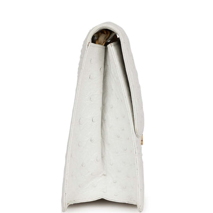 Chanel Single Flap Bag White Ostrich Gold Hardware