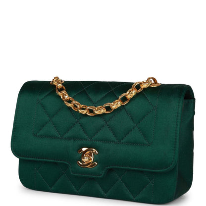 Chanel Mini Flap Bag Green Satin Gold Hardware