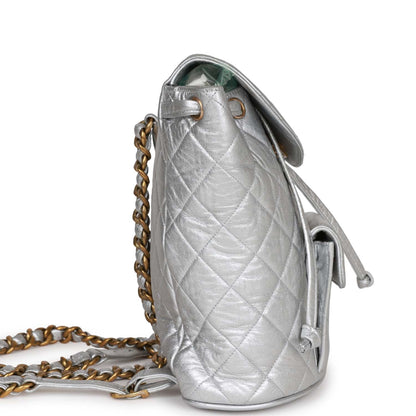 Chanel Duma Backpack Silver Metallic Lambskin Gold Hardware