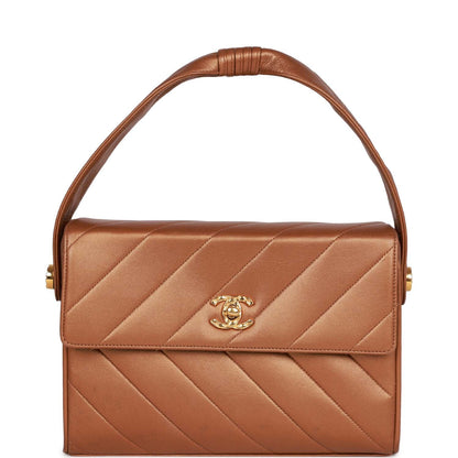 Chanel Flap Bag Bronze Diagonal Quilted Calfskin Gold Hardware