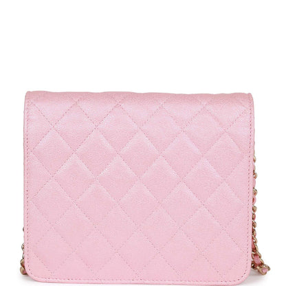 Chanel Square Wallet On Chain WOC Iridescent Pink Caviar Light Gold Hardware
