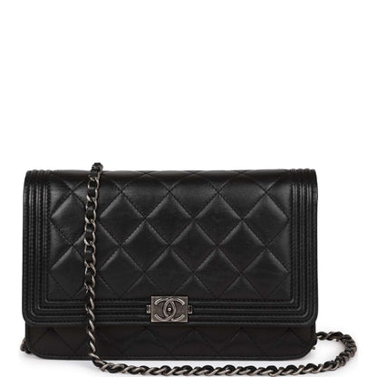 Chanel Wallet On Chain WOC Boy Black Lambskin Aged Silver Hardware