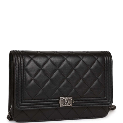 Chanel Wallet On Chain WOC Boy Black Lambskin Aged Silver Hardware