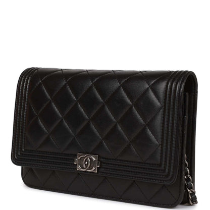 Chanel Wallet On Chain WOC Boy Black Lambskin Aged Silver Hardware