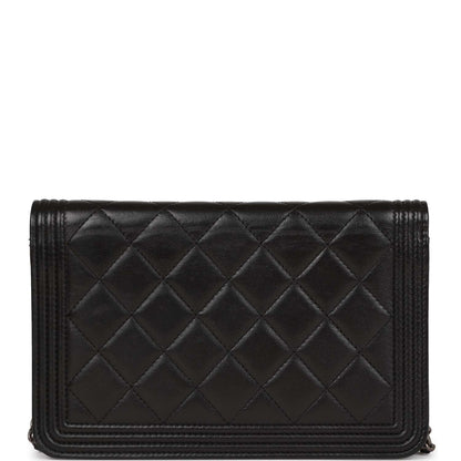 Chanel Wallet On Chain WOC Boy Black Lambskin Aged Silver Hardware