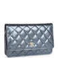 Chanel Wallet On Chain WOC Dark Blue Iridescent Calfskin Antique Gold Hardware