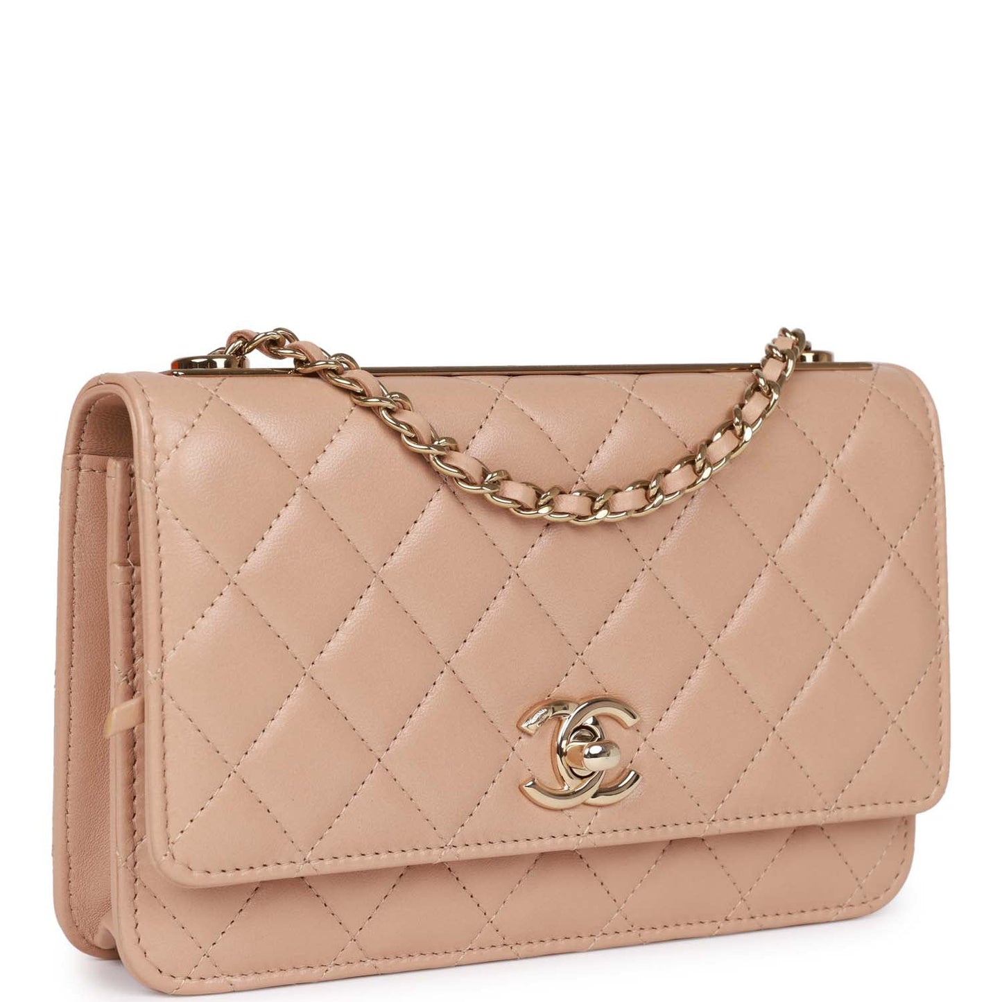 Chanel Trendy Cc Wallet On Chain WOC Beige Lambskin Gold Hardware