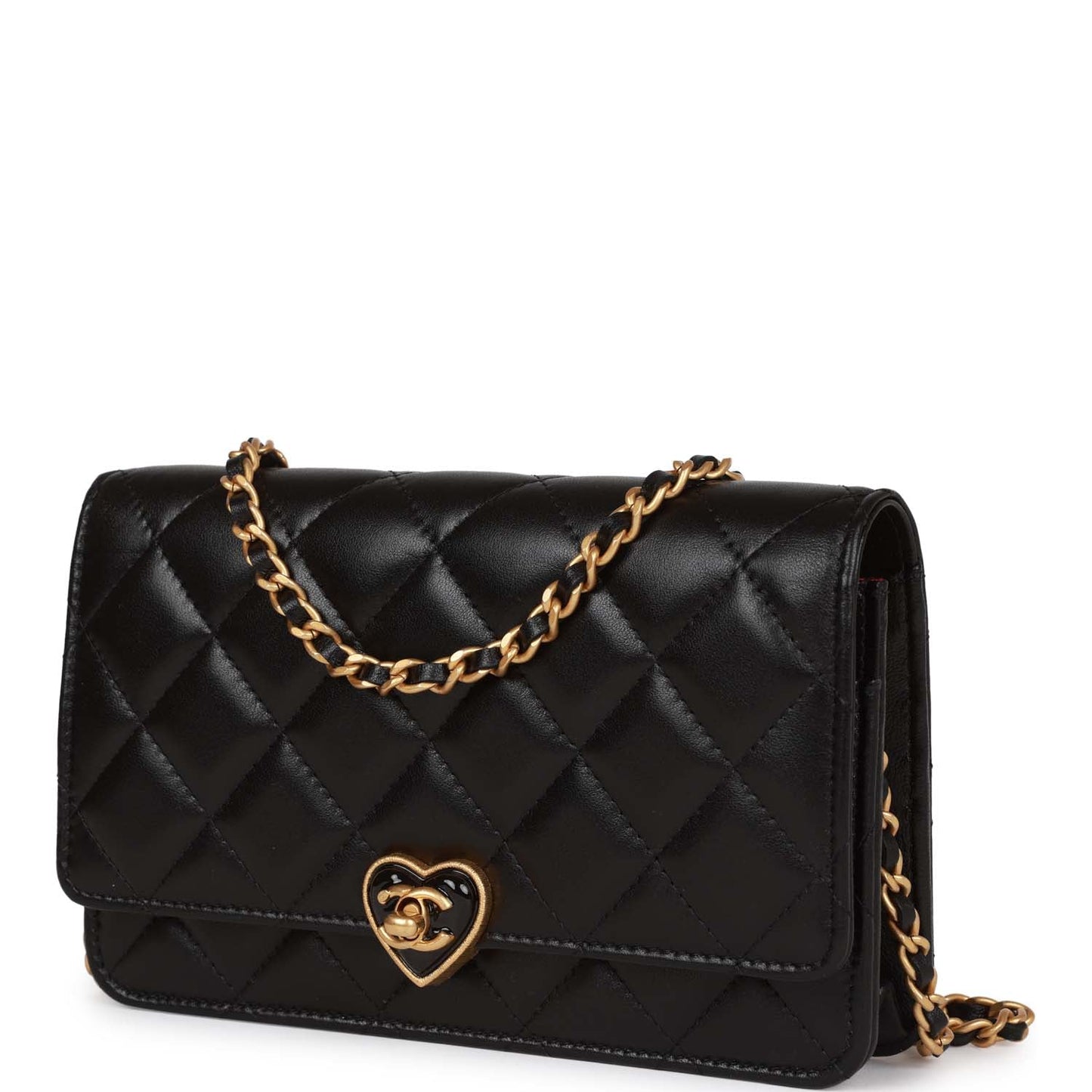 Chanel Heart Wallet On Chain WOC Black Lambskin Antique Gold Hardware