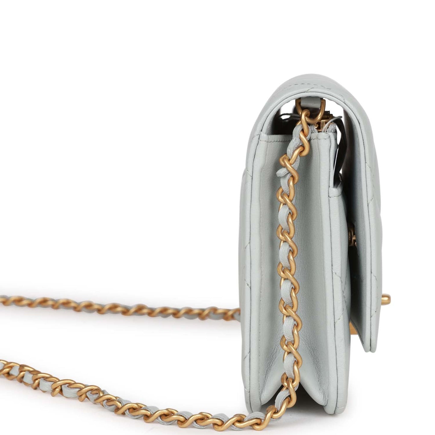 Chanel Heart Wallet On Chain WOC Light Blue Lambskin Aged Gold Hardware
