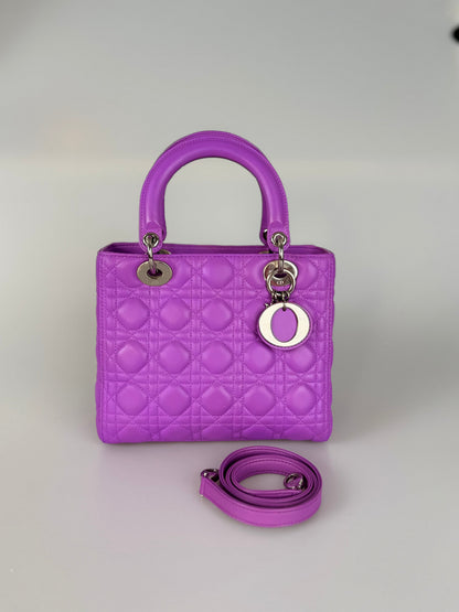 Dior Lady Dior Bag Medium Purple Lambskin Leather With Silver Hardware