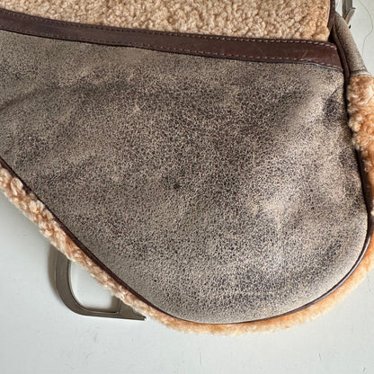 Dior Saddle Shoulder Bag Shearling Brown and While