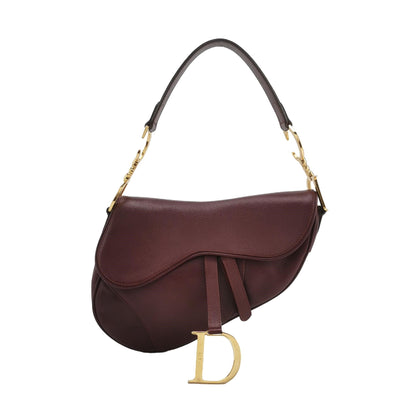 Dior Saddle Burgundy Purple Wine Calfskin Leather Gold Hardware Shoulder Bag