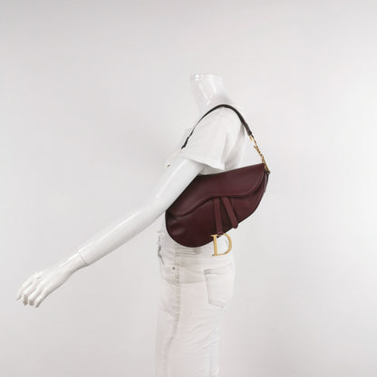 Dior Saddle Burgundy Purple Wine Calfskin Leather Gold Hardware Shoulder Bag