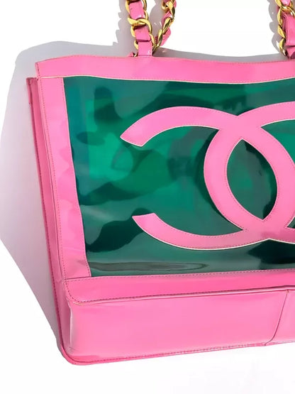Chanel 1995 Barbie Pink Patent Pvc Chunky Chain Tote Bag
