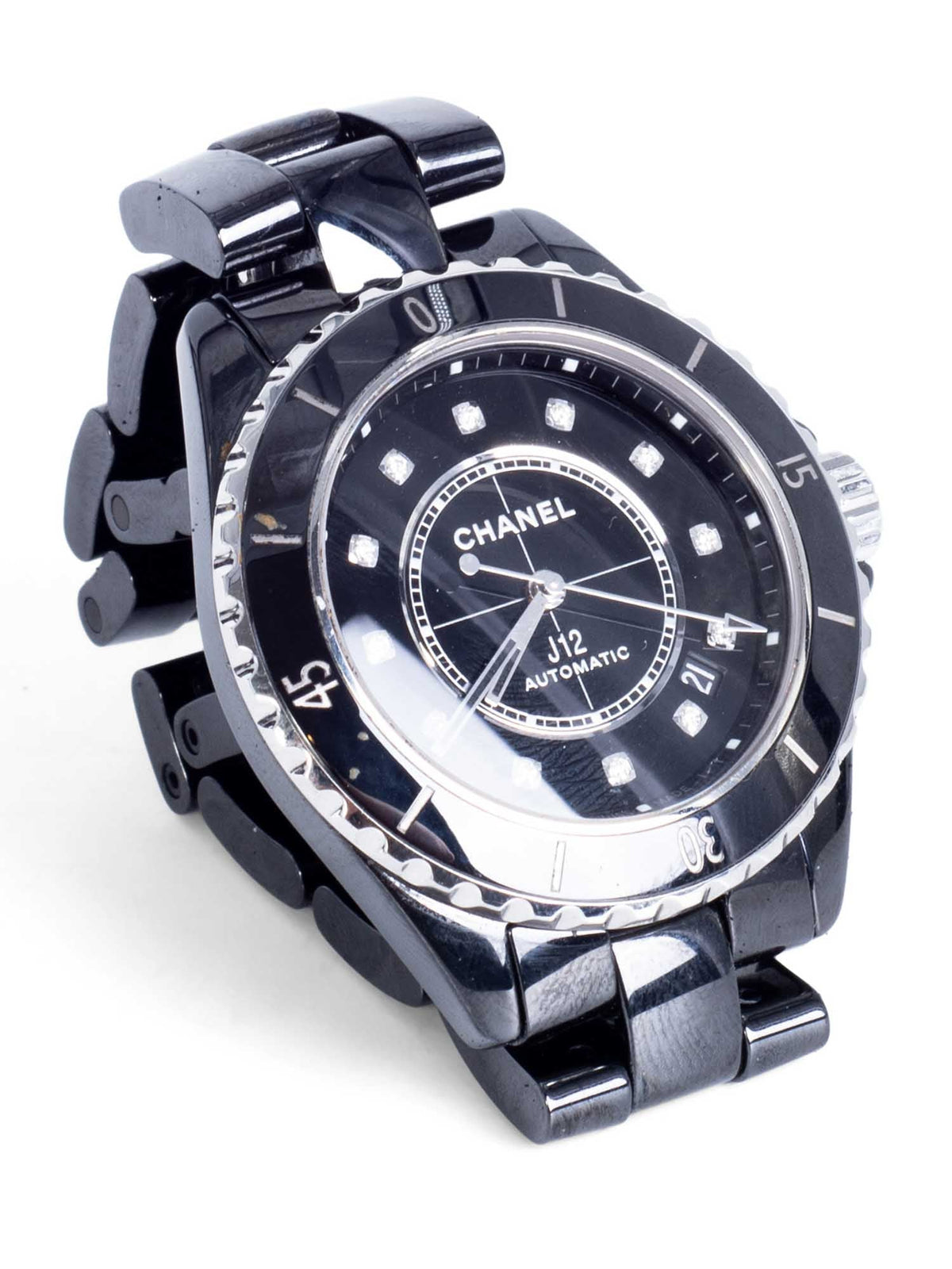 Chanel CC Logo Diamond J Watch Black Onyx