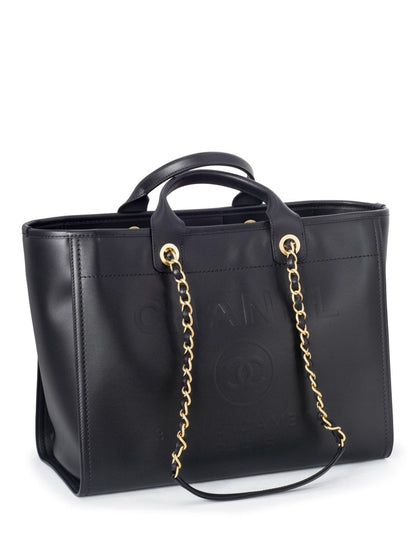 Chanel Calfskin Large Deauville Tote Black Gold