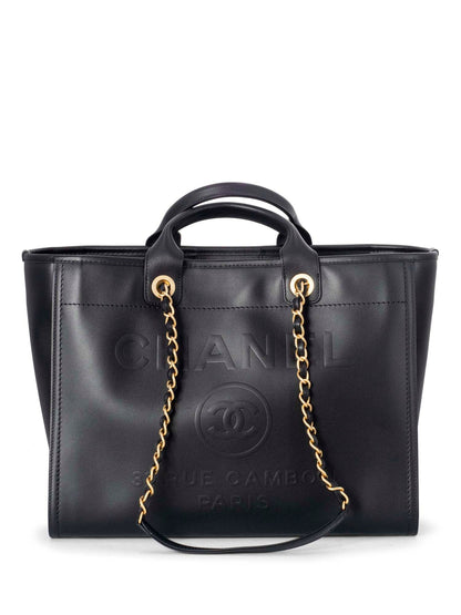 Chanel Calfskin Large Deauville Tote Black Gold